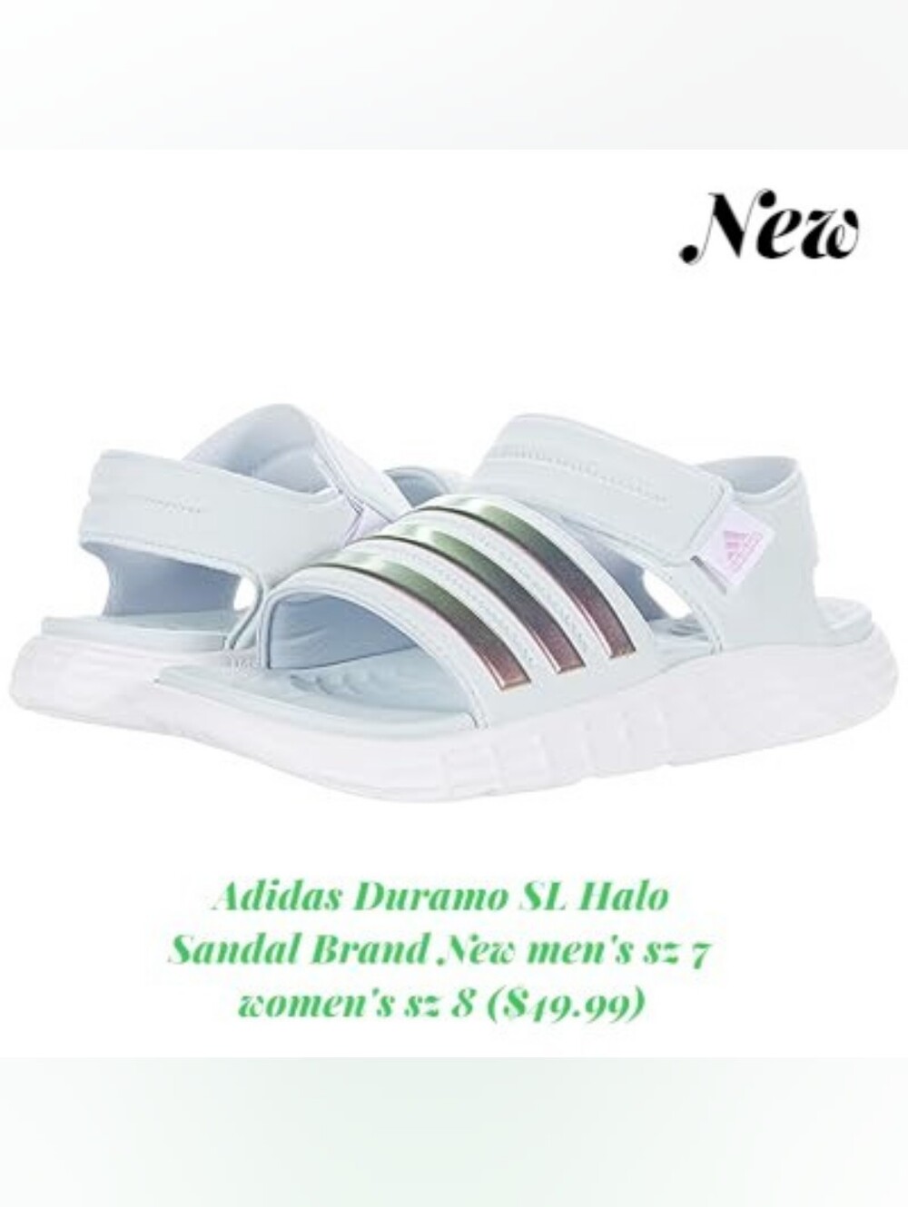 ❌adidas White Halo Sandals with Iridescent Stripes